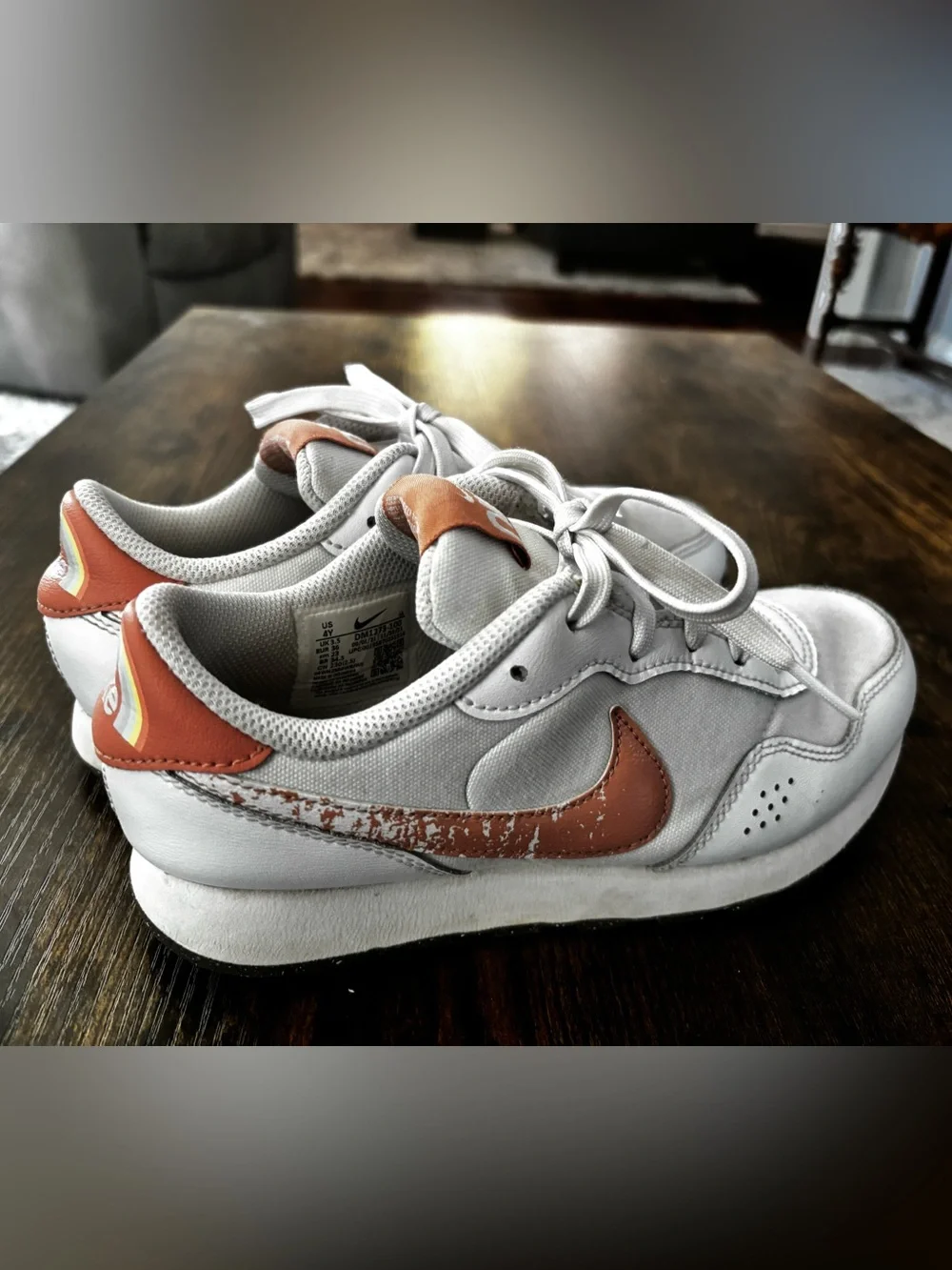 Nike Cream-White Sneakers with Coral Accents 4 Y